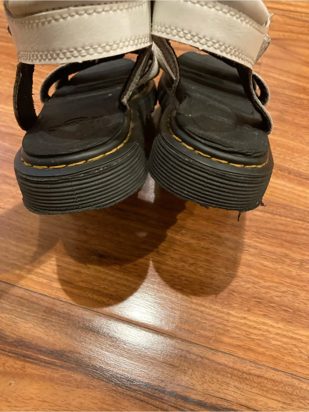 Dr. Martens Kids White & Black Triple-Strap Leather Sandals SZ 4